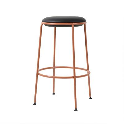 China Contemporary Colorful Round Metal Frame Bar Stool Metal Backless Upholstered Modern Bar Stool With PU Cushion for sale