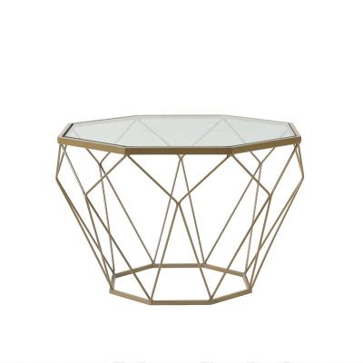 China Durable Luxury Diamond Shape Tempered Glass Side Table Modern Steel Frame Coffee Table for sale