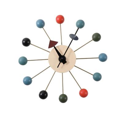 China Nordic style antique style minimalist design, log ball colorful creative hanging decorative wall clock for sale