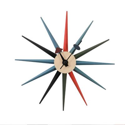 China Elegant Style Antique Vintage Clock Sun Shape Wall Clock Wooden Creativity Simplicity Decorate For Wall Clocks for sale