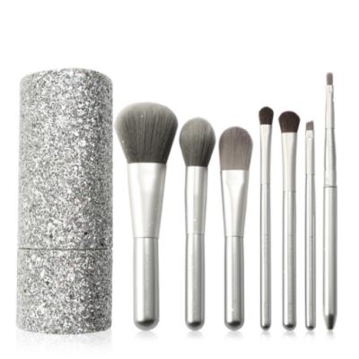 China High Quality Plastic Handle Free Sample Cheap Super Soft Hair + Glitter Make Up Brushes Blending Brush Set 7PCS With Pocket For Traveling for sale