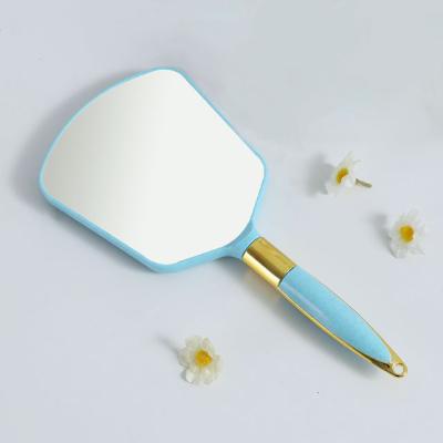 China New Design Magnifying SOFT Square Shaped Cute Small Handheld Handle Cosmetic Make Up Single Side Hand Mirror for sale