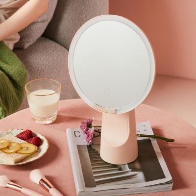 China Custom Logo Round Glass Makeup Box Mirror Decorative Led Cosmetic Decorative Led Smart Mirror With Light Foldable for sale