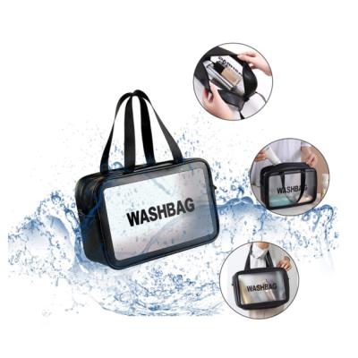 China Waterproof Durable Portable Makeup Bag For Holiday Travel Wholesale Cosmetic Pouch PVC Makeup Organizer With Big Stitching for sale