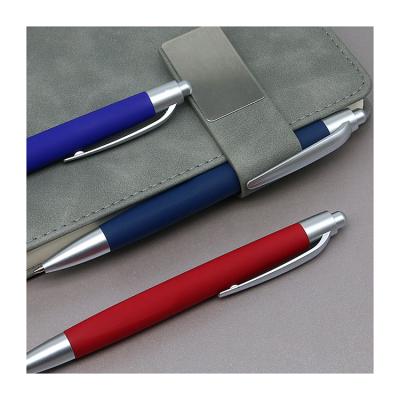 China Pen Custom Logo Press Promotional Rubber Paint Pen Blue Black Plastic School Office Writing Plastic Ball Pens for sale