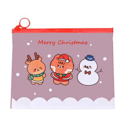 China Factory Direct Christmas Cartoon Capacity Zipper Large Capacity Pencil Case Transparent Storage Stationery Bag for sale