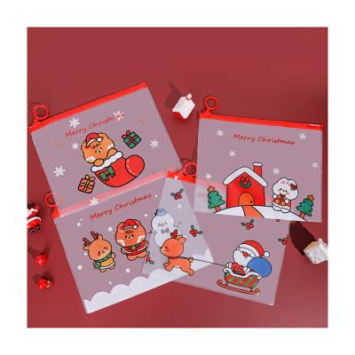 China Multi-Function PVC Clear Zipper Folder Bag Cute Kids Christmas Zipper Folder Bag for sale