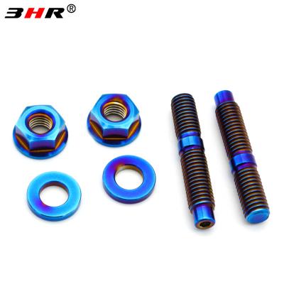 China Gr.5 Titanium Alloy Blue Color Gr.5 Ti-6Al-4V Exhaust Intake Manifold Studs M8x1.25x45mm With Gasket And Hex Flange Nuts for sale