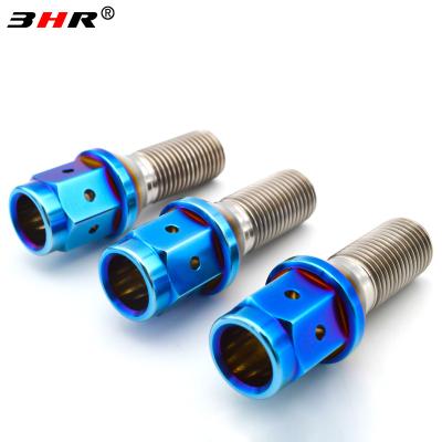 China Gr.5 Titanium Alloy 3HR Burnt Blue Color 10.9 Grade Drilled 17mm Hex 60 Degree Cone Seat Gr.5 Titanium Alloy Ti-6Al-4V Auto Hook Bolts M12x1.25x28mm for sale