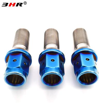 China Gr.5 Titanium Alloy 3HR Burnt Blue Color 10.9 Grade Drilled 17mm Hex 60 Degree Cone Seat Gr.5 Titanium Alloy Ti-6Al-4V Auto Hook Bolts M14x1.5x28mm for sale