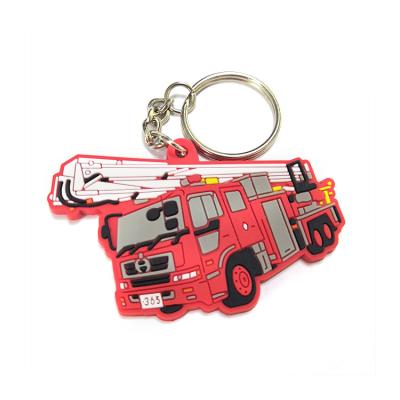 China 2D/3D Cartoon Soft Eco-friendly PVC Fire Truck Key Chain, Customized Painting Soft Cute 2D Small Rubber Fire Engine Advertising Gifts for sale