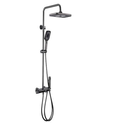 China The bestselling brass minimalist fashion luxury black square rain shower sliding bar set with shower rod for sale