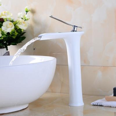 China Hot Selling Metered Basin Faucets White Long Spout Single Lever Faucet For Bathroom For School for sale