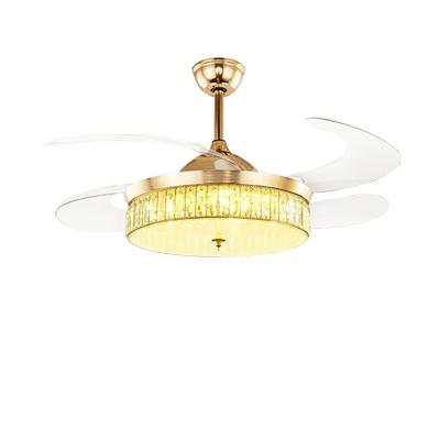 China OEM Customized Modern Crystal Chandelier Remote Control Indoor LED Gold Fan Luxury Silver White Retractable Ceiling Light with Fan for sale