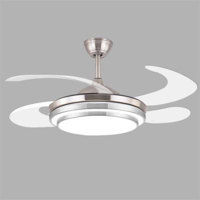 China Modern Living Room 4 Pieces Retractable LED Ceiling Fan Hidden Retractable Lighting Blades Remote Control for sale