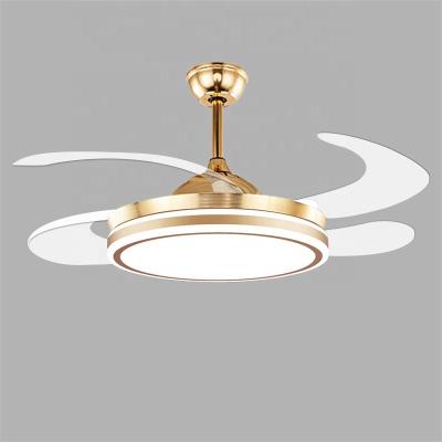 China Modern Living Room 4 Pieces Hidden Retractable Ceiling Fan Blades LED Lighting Remote Control Light Three Light Colors for sale