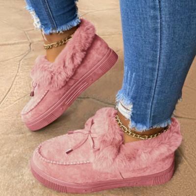 China 2021 Winter Women's Casual Fur Deodorization Shoes Cute Bow Knot Tending Sneakers Ladies Plush Loafers Fluffy Furry Flats Slip-on Boots for sale