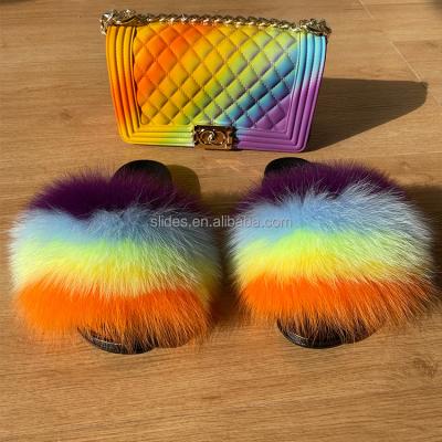 China 2021 Fashion Fur Slides and Purse Sandal Match Matching Sets for sale