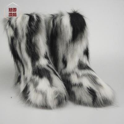 China Waterproof Winter Ankle Faux Fur Warm Boots For Women Fashion Ladies Round-toe Slip On Flock Snow Boot Shoes for sale