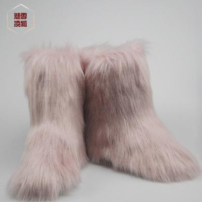 China Female Snowboots Black Fur Warm Casual Shoes Snow Winter Shoes Woman Boots Faux Fox Fur Waterproof White Women Ankle Boots for sale