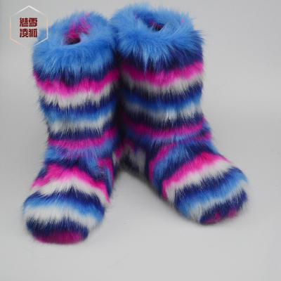 China Winter Women Fox Fur Snow Boots Waterproof Bag Headband Set Fluffy Faux Fur Botas Mujer Luxury Hairy Plush Boots Warm Ladies Fox Fur Shoes for sale