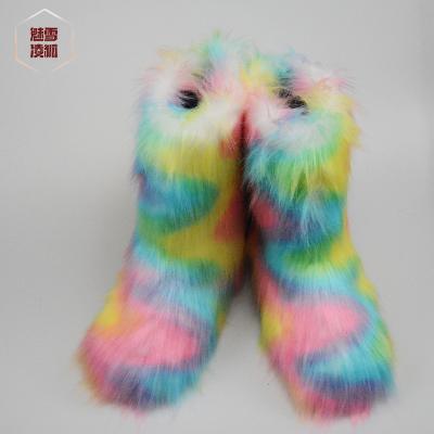 China Winter ladies warm furry shoes high boots winter waterproof calfskin women fashion luxury real raccoon fur women snow boots for sale