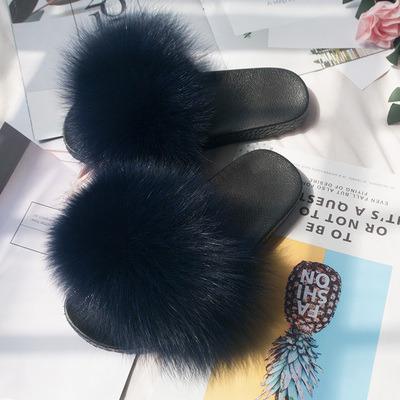 China Factory price Anti-odor custom made colorful sandals /raccoon fur sandals wholesale spring indoor slipper slides fur slides for sale