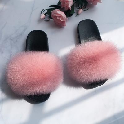 China Anti-Smell Women Winter Slippers Warm Furry Ladies Cute Plush Faux Fox Hair Sandal Shoes Fluffy Slippers Women& Fur Slippers For Women for sale