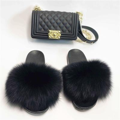 China Anti-Smell Factory Outlet Wholesale Fox Fur Slides Brown Fur Slides Baby Fur Slides for sale