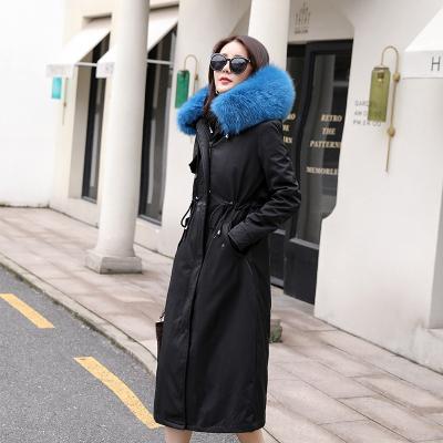 China Factory direct wholesale anti-shrink leather jacket parka fur hood faux fur striped parka coat women fur service parka for sale