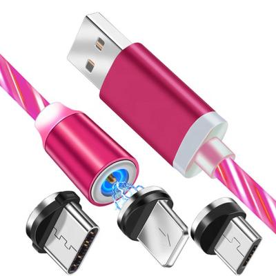 China Mobile Phone Types Cheap LED Light Flowing Micro USB Magnetic Charging Cable Type C Magnet USB Cable Flame Phone Charger Cable For iPhone for sale