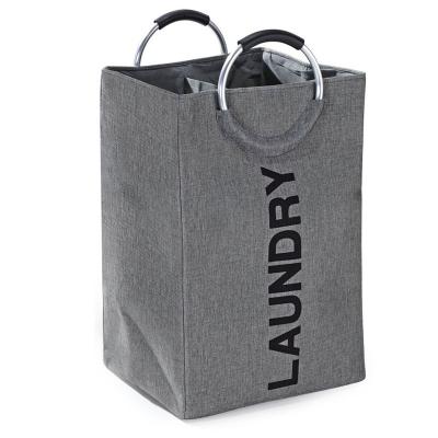 China Casual Extra Large Cotton Fabric Clothes Laundry Sundries Hamper Foldable Collapsible Dirty Bag for sale