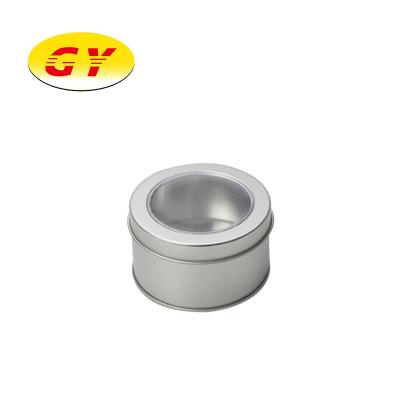 China Tea Packaging Tin Box With Window Round Recyclable Food Tin Box for sale