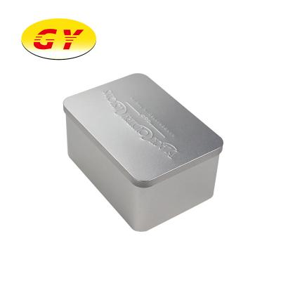 China Recycled High Quality Silver Embossing Materials Cookies Packaging Tin Box Tin Box Packaging for sale