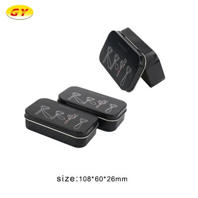 China Recyclable Custom Black Printed Packaging Tin Box With Hinged Cover for sale