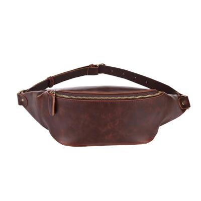 China Crazy Horse PU Leather Bag Multi Size Outdoor Vintage Men's Retro Cross - Body Fanny Pack for sale