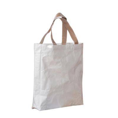 China GRS Eco-Friendly BSCI Waterproof PVC Coated Tyvek Beach Shopping Bag Large Tote Bag Retro Dupont Brown Paper White Color for sale