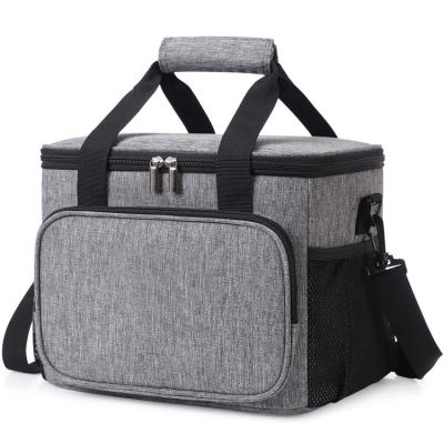 China 15L Waterproof 24 Cans Picnic Lunch Bag Insulated Soft Large Cooler Bag For Outdoor Camping Travel BBQ Gray Black Color for sale