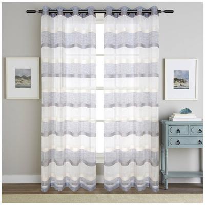 China Beautiful Fire Retardant Cheap Stripe Gray Sheer Curtain Living Room Window Curtain for sale