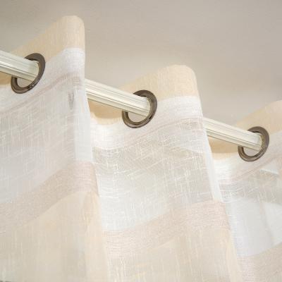 China Fire Retardant Yellow White Home Polyester Fabric Sheer Cream Stripe Curtain Window Decor Curtain for sale