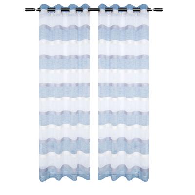 China Blue 100% Pure Polyester Fire Retardant Pinch Pleat Curtain For Living Room Decor for sale