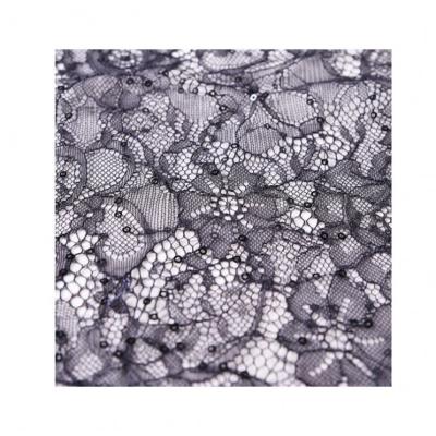 China Viable Popular Design 100% Polyester Wedding Black Sequin Lace Fabric For Girls for sale