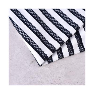 China Viable Hot Sales Product Black White Yarn Dyed Stripe Stretch Knit Polyester Fabric For T Shirt for sale