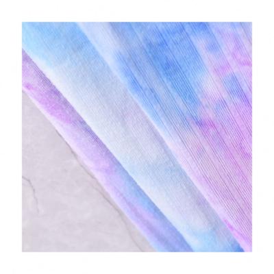 China 2021 New Arrivals Breathable Color Tie Dye Custom T-shirt Ribbed Knitted Spandex Polyester Fabric for sale