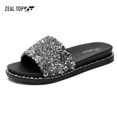 China New Trend Elegant Luxury Outdoor Women's Beach Sandals Fashion Rhinestone Glitter Sequined Slippers For Ladies for sale