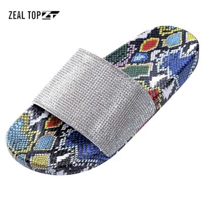 China CUSHIONING Fashion Rhinestone Colored Snake Pattern Designer Personalized Slide Slippers For Women Sandals for sale