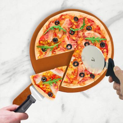 China Disposable Stainless Steel Pizza Cutter Baking Tool Kit with Plastic Handle Multifunctional Pizza Cutter and Shovel for sale