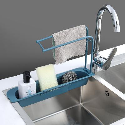 China Sustainable Adjustable Telescopic Filter For Kitchen Sponge Soap Rack Drainer Sink Drying Rack Stretch Sink Drain Storage Basket for sale