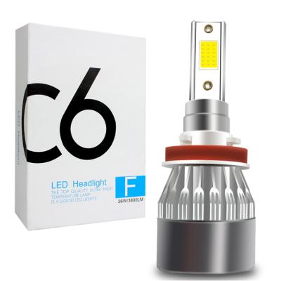 China Universal Led Headlight Lighting System Auto Car Motorcycle LED Headlight Bulbs Super Bright H3 H4 H7 H11 36W COB Chips C6 Headlamp Led for sale