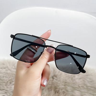 China 2022 Hot Sale Metal Shades Logo Design Metal Shades Custom Luxury Rectangle Anti Scratch Double Bridge Sunglasses Men Hot Irregular Anti Glare Vintage for sale